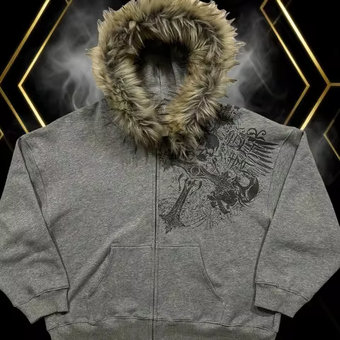 American Gothic Skeleton Bone Pattern Oversized Hoodie Men's Y2K Street Hip Hop Loose and Versatile 