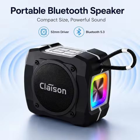 Portable Bluetooth Speaker, Bluetooth 5.3, TWS Pairing, 52mm Driver, 5W Output, 1200mAh Battery, RGB