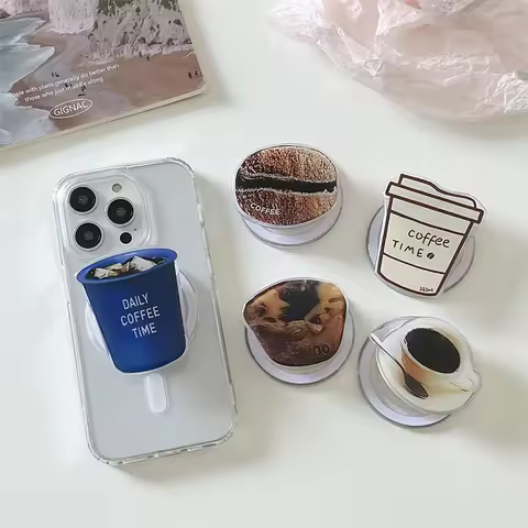 Korean Cute Coffee for Magsafe Magnetic Phone Griptok Grip Tok Stand for IPhone 15 Foldable Wireless