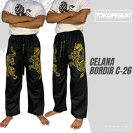 Celana Pakaian Silat Beladiri Bordir Komprang Panjang Hitam Pangsi Kombor Motif Gambar Harimau Macan