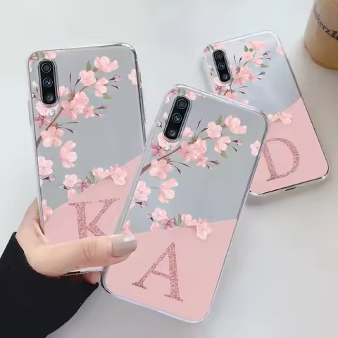 For Samsung Galaxy A50 A50S A30S A70 Case Soft Slim Luxury A-Z Letters Back Cover Funda Clear Bumper