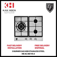 EF HB AG 360 VS A 3 BURNER STAINLESS STEEL GAS HOB - 2 YEARS MANUFACTURER WARRANTY + FREE DELIVERY
