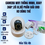 Smart wifi Camera, 360 rotation, uses V360 Pro app, has AI, UHD resolution