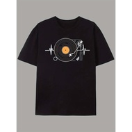 Men's Vintage Music DJ Turntable & Vinyl Record T-Shirt - Soft, Retro Soundwave & DJ Equipment Print