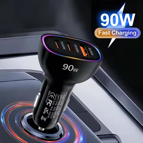 90W USB Car Charger 3 Ports Dual PD30W QC3.0 Super Fast Charging Power Adapter Universal Car Phone C