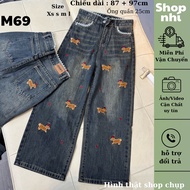 QC women's wide-leg jeans embroidered with mushroom dogs, length 87cm + 97cm, size SML Shop Nhi (S02