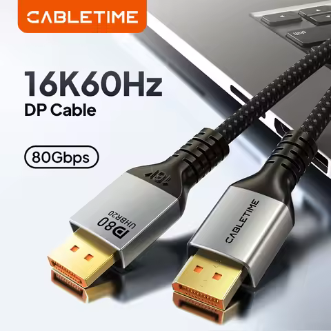 CABLETIME DisplayPort 2.1 Cable 16K@60Hz 8K@120Hz 4K@240Hz 80Gbps DP 2.1 DisplayPort to DisplayPort 