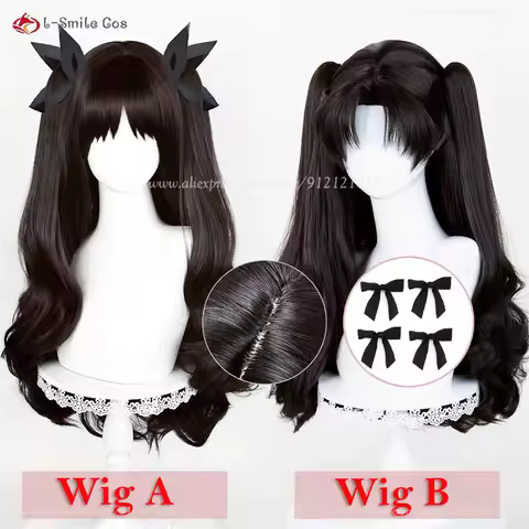Fate Tohsaka Rin Cosplay Wig 82cm Black Cruly Ponytail Wigs For Women Cosplay Anime Wig Heat Resista