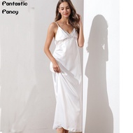 Fancy Silk Nightgowns for Women Satin Sleepwear Full Slip Nightwear Pajama Spaghetti Strap Sleep Dre