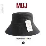 MUJI หมวกผ้าฝ้ายบริสุทธิ์สินค้าดีไม่มีลายพิมพ์หมวกขอบใหญ่หมวกชาวประมงผู้ชายและผู้หญิงสีทึบกันแดดหมวก