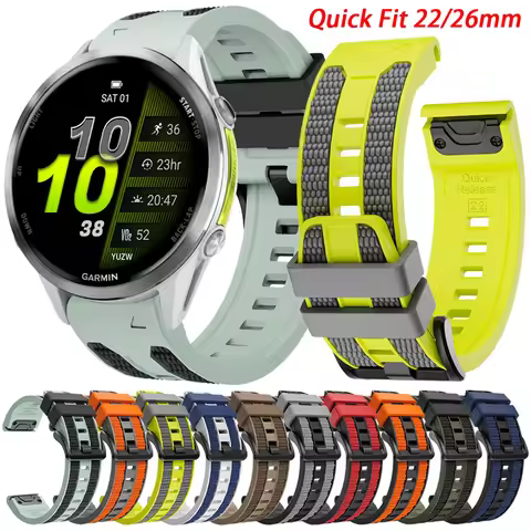 QuickFit 26 22mm Silicone Band For Garmin Forerunner 970 965 955 S70 S62/Instinto 3 2X/Fenix 8 Pro E