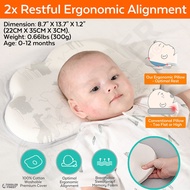 Baby Newborn Head Shaping Pillow - Memory Foam with Washable Organic Cotton Cover - Anti Flat Head - Boy Girl Gift Set