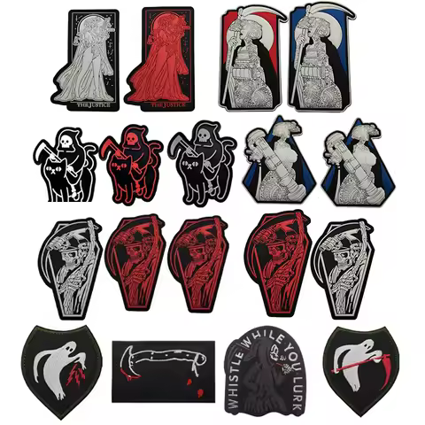 Tactical Devil Reaper PVC Patches Hook & Loop Ghost Skull Skeleton Biker Glow in the Dark Rubber Bad