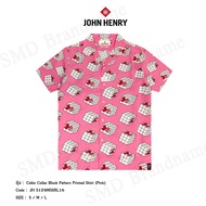 John Henry เสื้อเชิ้ตแขนสั้น รุ่น Cubic Collar Block Pattern Printed Shirt (Pink) Code: JH S124MSSRL
