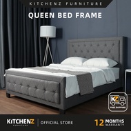[FREE Shipping] KitchenZ Divan Headboard Linen Fabric Bed Frame - Queen/King Size Grey Colour