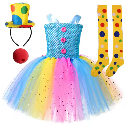 Sparkly Circus Clown Costumes for Girls Halloween Christmas Tutu Dress for Kids Joker Fancy Outfit T