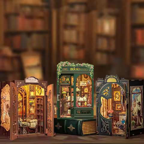 DIY Miniature House Dollhouse Library House Bookshelf Decor Vintage Book Corner Decoration Gift 3D P