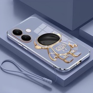 Soft Case Vivo V60 Lite 4G 5G Astronaut Plating Folding Stand Casing Free Mobile Phone Lanyard Strap