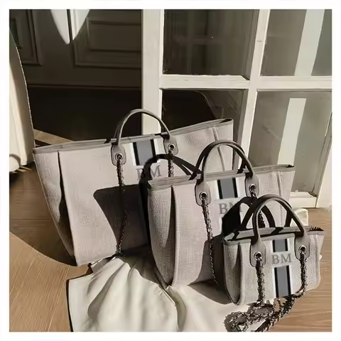 Customize Monogram Tote Bag Big Mama Mini Canvas Handbag Travel Bags Personalised Chain Handbag Stri