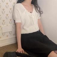 CHAWY knit blouse 🥝🍋 C4384 เสื้อเบลาส์ เสื้อknit มี 2 สี ฟ้า ขาว