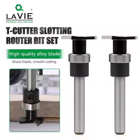 LAVIE 1/4' Shank T Type Slotting Bit with Bearing Router Bits Woodworking C07318FXA2002BK