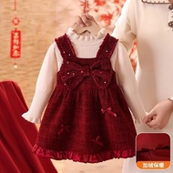 Girls Dress Autumn Winter Dress 2024 New Style Western Style Fleece-Fleece New Year's New Year's Eve