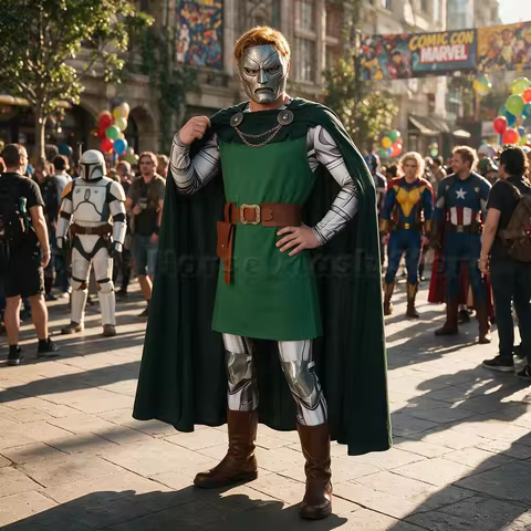Adult Doctor Doom Cosplay Costume Movie Doom Day Green Cloak Full Outfit Disguise Suit For Halloween