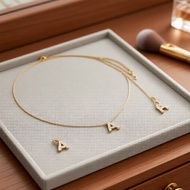 Minimalist 26-Letter Initial Necklace with Cubic Zirconia, Adjustable Dainty Chain Kalung Rantai Ini