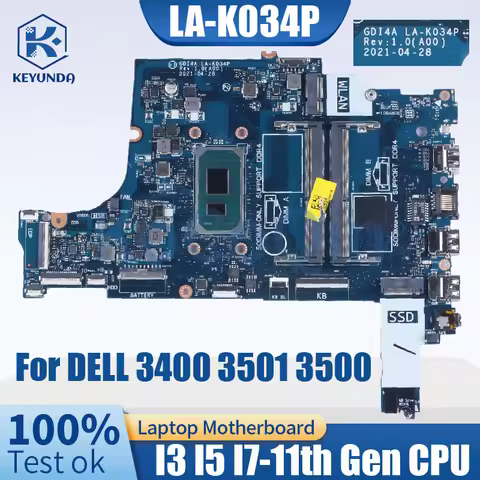 LA-K034P LA-K032P For Dell Vostro Inspiron 3500 3501 3400 Notebook Mainboard 07HC6F 0GGCMJ I3 I5 I7-