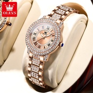 OLEVS Ladies Fashion Watch Original Casual Diamond Strap Roman Face Dial Waterproof Ladies Watch jam tangan perempuan