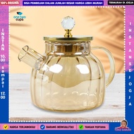 One Two Cups Heat Resistant Glass Teapot Fire Pitcher Glass Teapot 1L - BR-383 - Golden