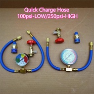 CAR QUICK CHARGE HOSE METER SET [R134a] | Hos penyambung Gas Aircond Kereta | [100psi Low / 250psi] 