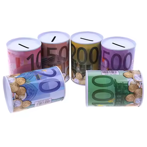Euro Dollar Cylinder Piggy Bank 1pc Safe Coin Deposit Box Household Saving Bank