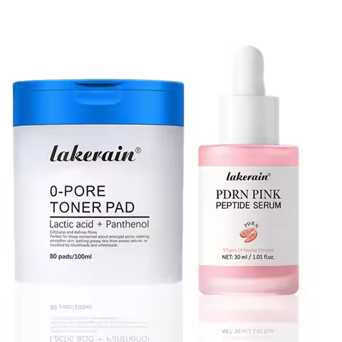 Lakerain 2Pcs Skincare Set 0‑Pore Toner Pad Pink Peptide Salmon DNA Glow Serum Pure Shea Butter Pore