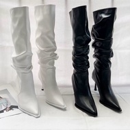 Popular Boots Women's Boots 2025 White Spring Autumn Stiletto High Heels High Heels High Tube Pile B