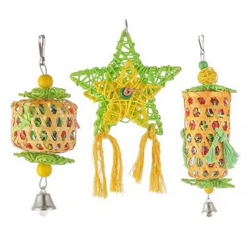 Natural Bamboo Rattan/Paper Weaving Cage Pet Bird Chewing Toys Parrot Cage Foraging Shredder Home Ha