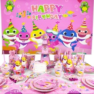 [✅READY]BABY SHARK Party Supplies Girl Birthday Party Decoration Pink Shark Birthday Supplies Parrty Needs