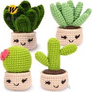 4 PCS Succulents Crochet Kit, Crochet Kit with Easy Yarn
