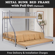 GIGI Top Single Bottom Queen Double Deck Bed Frame with Pull Out Bed &amp; Plywood