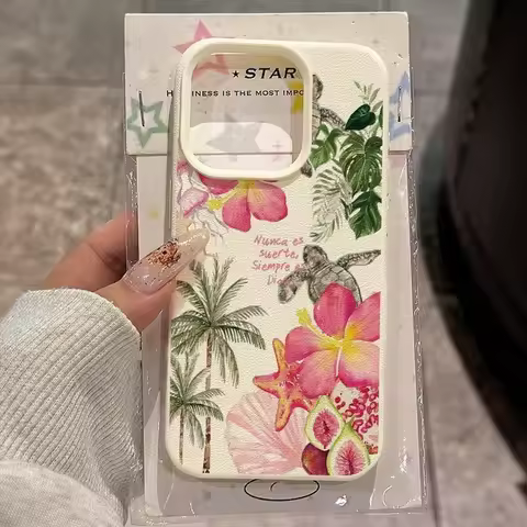 Tropical Beach Coconut Tree Sea Turtle Fig Pattern Phone Case For iPhone 17 16 15 14 13 12 11 Pro Ma