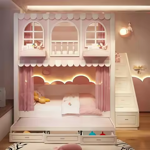 Factory Direct 2026 Princess on and off bed Bunk bed Castle children's bed Girls on and off bunk sib