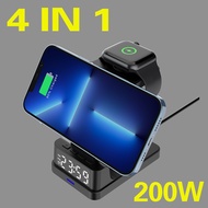 200W Wireless Charger Alarm Clock LED Smart Digital Clock Table Charging Station Electronic Desktop Clocks With Temperature Fast Charge Type-C