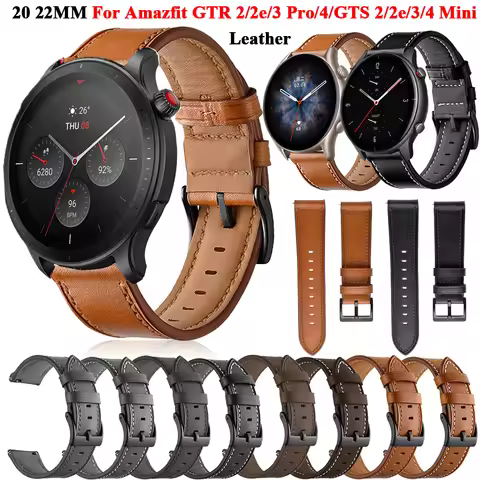 20 22mm Leather Bracelet For Amazfit GTR 4/3 Pro Strap For Xiaomi Amazfit Stratos/GTS2e/GTR2/GTR 2e/