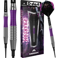 MISSION SOFT TIP DART - 18G PHANTOM SILVER PURPLE BRASS DART SET ORIGINAL ELECTRONIC DART