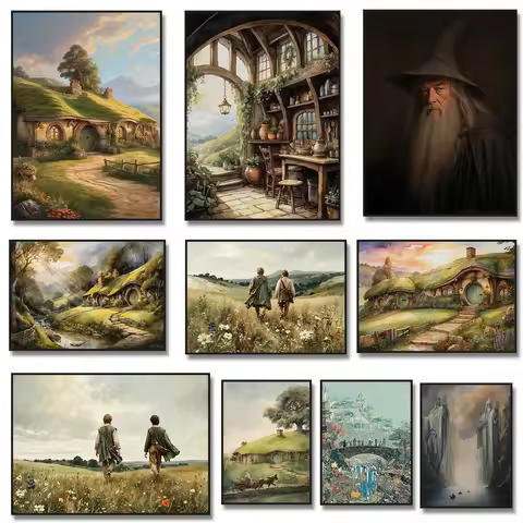 The S-Shire Watercolor H-Hobbiton Hole Bag End Wall Art Canvas Painting Landscapes Poster Print for 