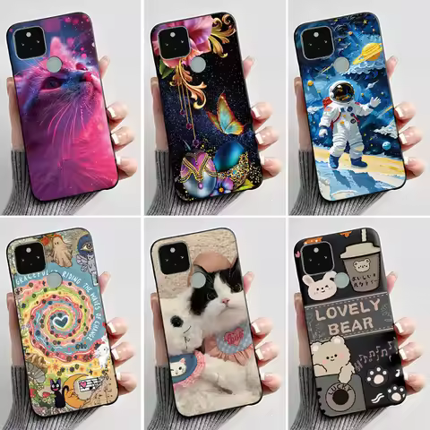 Casing For Google Pixel 5 5A Case Aesthetic Fashion Cute Cat Black Soft Silicone Cover For Google Pi