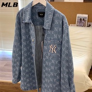 <901>เสื้อแจ็กเก็ตยีน ปักลายโลโก้ MLB NY 100% สําหรับผู้ชาย และผู้หญิง