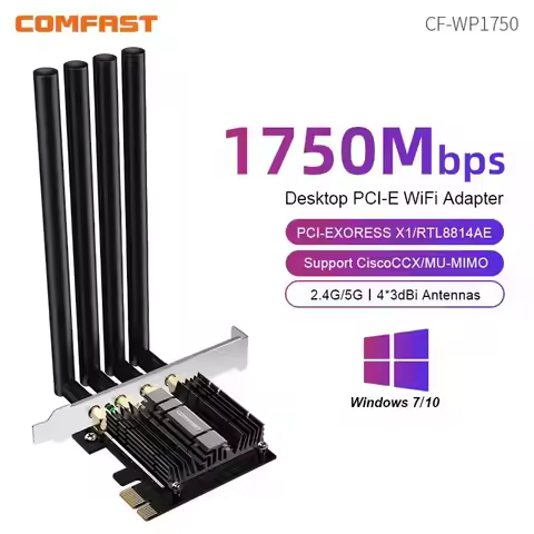 Dual Band 2.4G&5.8GHz 1750Mbps Wireless Adapter PCI-E Wifi Card with 4*3dBi Omnidirectional Antenna 