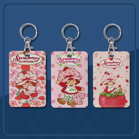 Cartoon Girl S-Strawberry S-Shortcake Keychain Card Holders Keyring Bank Bus ID Credit Cards Key Rin