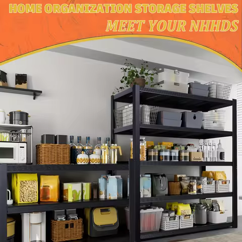 Heavy Duty 5-Tier Garage Storage Shelving Unit Black Metal Wire Rack with Adjustable Shelves for Gar